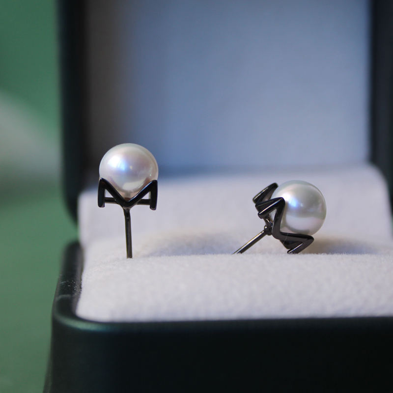 S925纯银镀黑天然珍珠耳钉