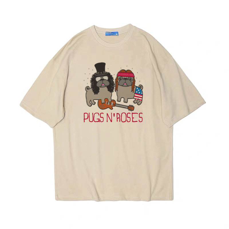 枪花小狗guns n roses摇滚搞怪T恤复古男女情侣tshirt宽松纯棉tee