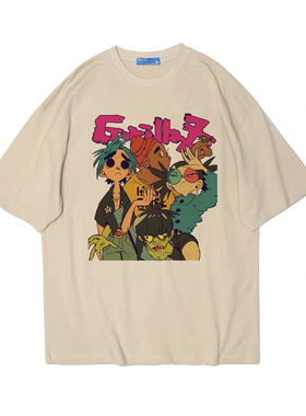 街头霸王Gorillaz乐队动漫卡通宽松oversize短袖男女款T恤纯棉tee