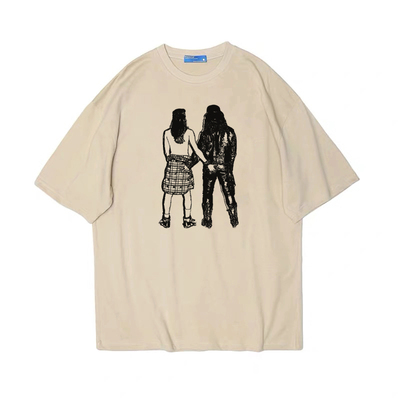 guns n roses Slash男女情侣T恤宽松复古美式米色显白短袖纯棉tee