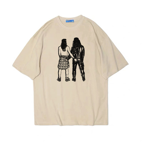 guns n roses Slash男女情侣T恤宽松复古美式米色显白短袖纯棉tee