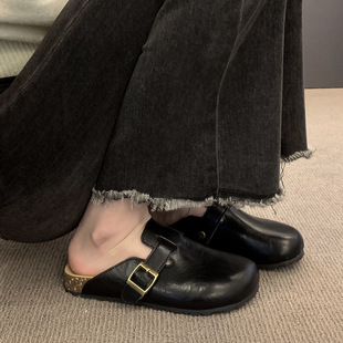 丑萌博肯拖鞋 厚底勃肯鞋 春季 女外穿2025新款 一脚蹬皮面包头半拖鞋