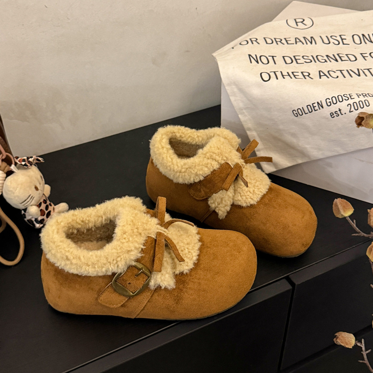 毛绒真软皮勃肯鞋女2025秋冬季新款爆款蝴蝶结加绒平底毛毛鞋子女,女鞋,棉鞋,淘宝优惠券,粉丝福利购,淘宝优惠卷