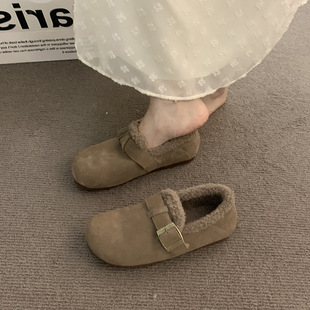 内增高厚底软皮加绒勃肯鞋外穿秋冬一脚蹬丑萌晚晚风保暖豆豆棉鞋