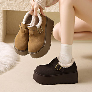 毛毛勃肯鞋女款厚底增高保暖乐福雪地靴25新款冬季加绒大头棉鞋JX