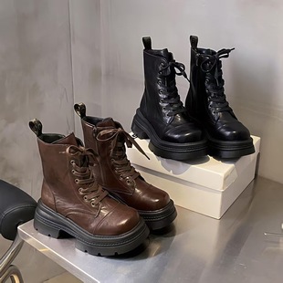 新款 增高7CM厚底马丁靴女2025秋冬季 擦色机车炸街短靴 梵芙娜