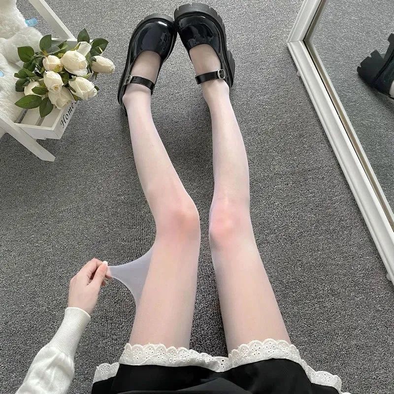 日系洛丽塔白丝袜连裤袜夏季薄款奶白色舞蹈袜lolita甜美jk袜子女