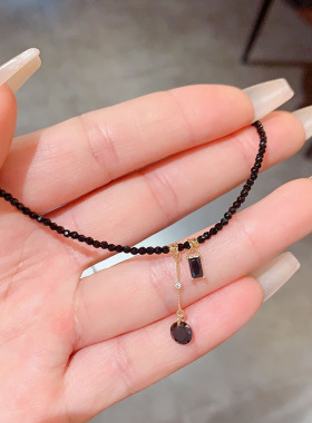 黑色水晶项链女高级感小众