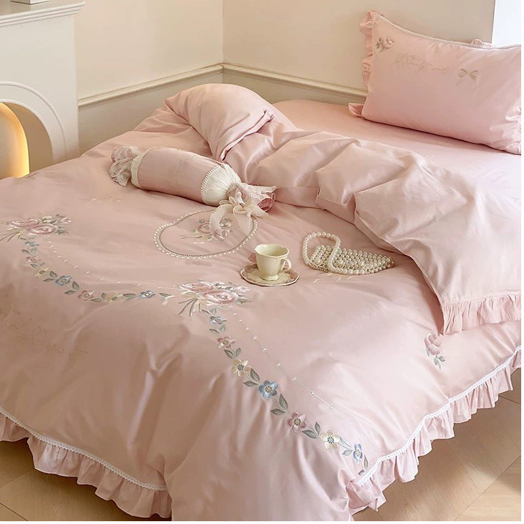 EUROPEAN-STYLE PINK WEDDING QUILT WEDDING FOUR-PIECE SET COTTON COTTON 100S TRIBUTE SATIN LONG-STAPLE COTTON RED WEDDING BEDDING