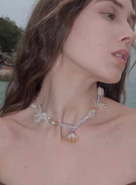 「原创·手工编织」26春夏新款天然黄水晶琉璃贝壳吊坠编绳项链女