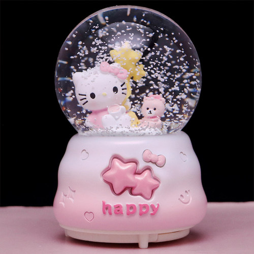 儿童卡通KT猫水晶球音乐盒凯蒂猫咪飘雪八音盒送女孩闺蜜生日礼物