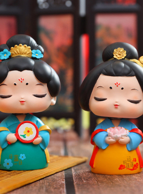 国潮古风唐仕女摇头摆件女孩汉服宫廷树脂工艺装饰品摆设生日礼物