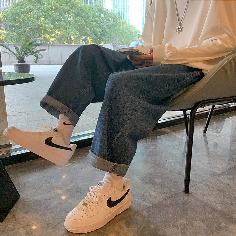 港风宽松哈伦裤松紧腰纯色牛仔裤男D312-KD398-P45图片