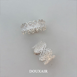 银色蕾丝镂空戒指法式 拉丝轻奢中古vintage指环开口可调 新品 春季