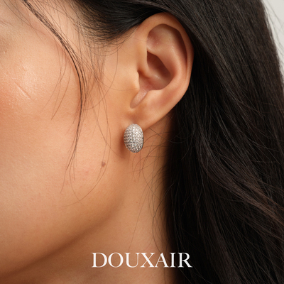 DouxAir新品椭圆微镶锆耳钉s925纯银轻奢高级感气质大气秋冬耳环