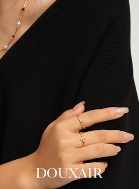 新风潮秋冬美拉德十字架戒指菱形格纹开口圈食指戒轻奢ins小香风