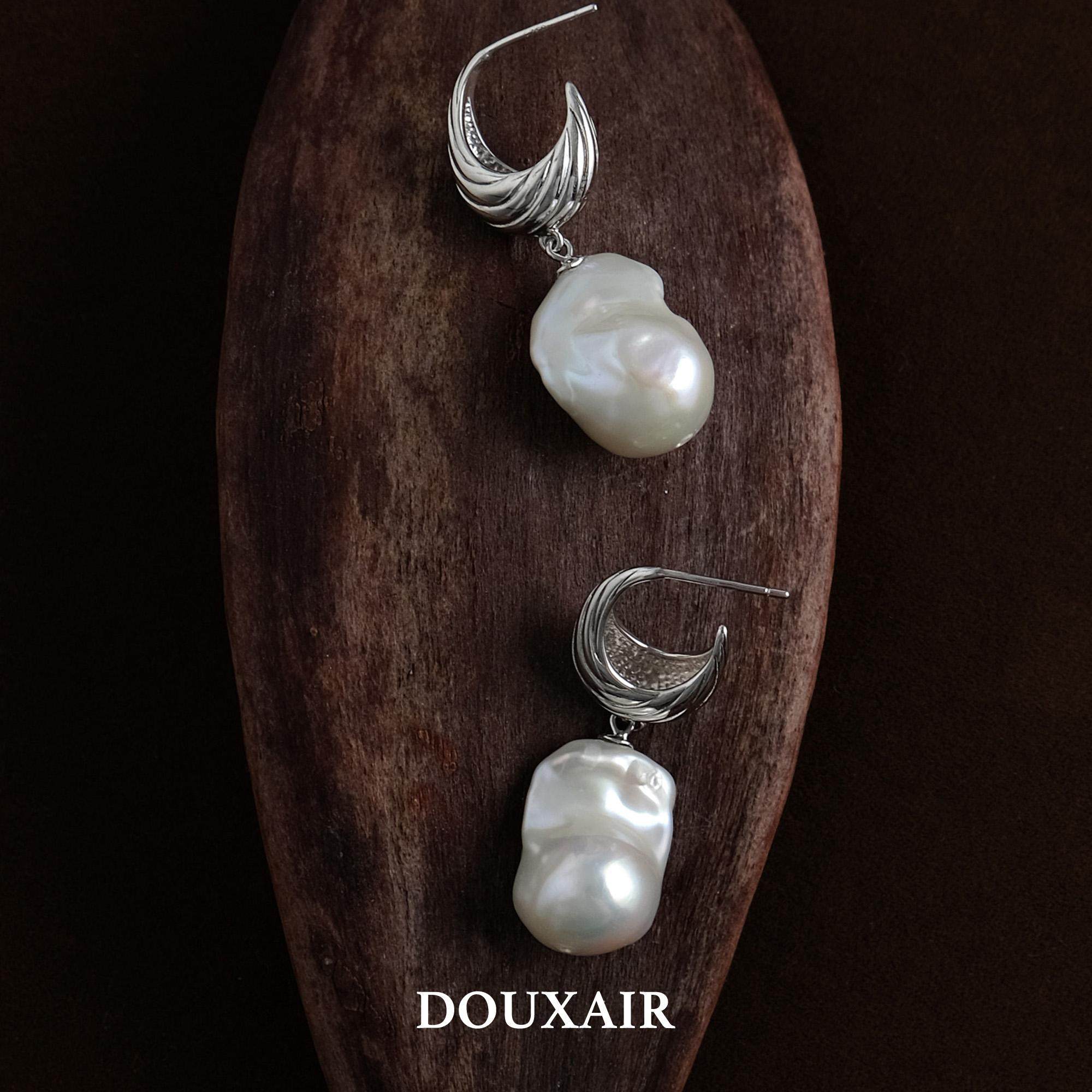 「天然巴洛克珍珠」耳环通体纯银鱼尾大巴耳钉吊坠复古宫廷耳饰品