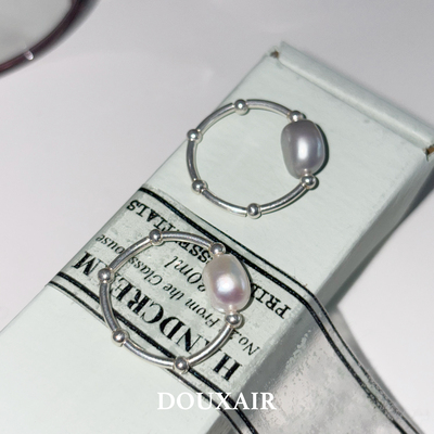 一颗银灰色「天然珍珠」戒指女通体纯银ins小众设计感轻奢气质