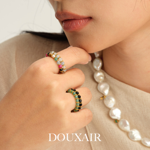 【新品】多巴胺彩宝戒指碧玺串珠手工饰品多层叠戴小众设计感指环