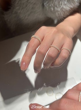 DouxAir施家珍珠戒指素圈叠戴水晶钻指环轻奢高级感ins潮尾戒女