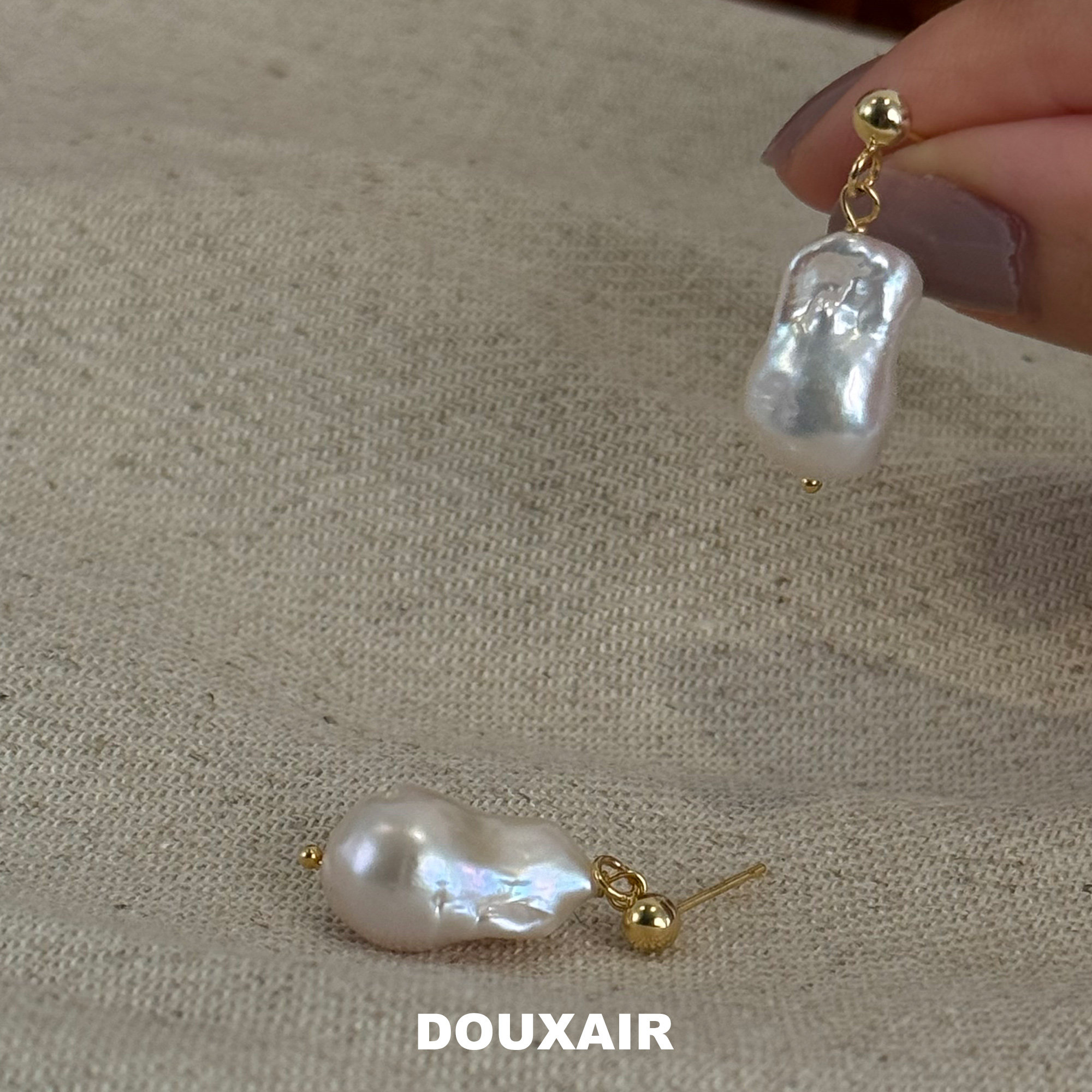 天然巴洛克珍珠耳钉925银针极光炫彩鱼尾大巴耳环复古气质高级感