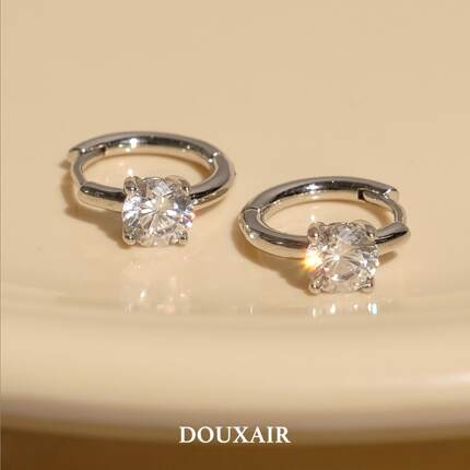 DouxAir925纯银耳圈镶锆小巧通勤百搭耳环精致耳钉女轻奢圆形通勤