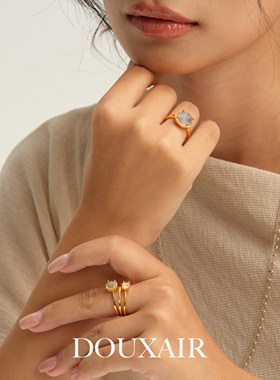 双12新品鸽子蛋天然石戒指开口叠戴切面镶嵌食指戒欧美小众复古