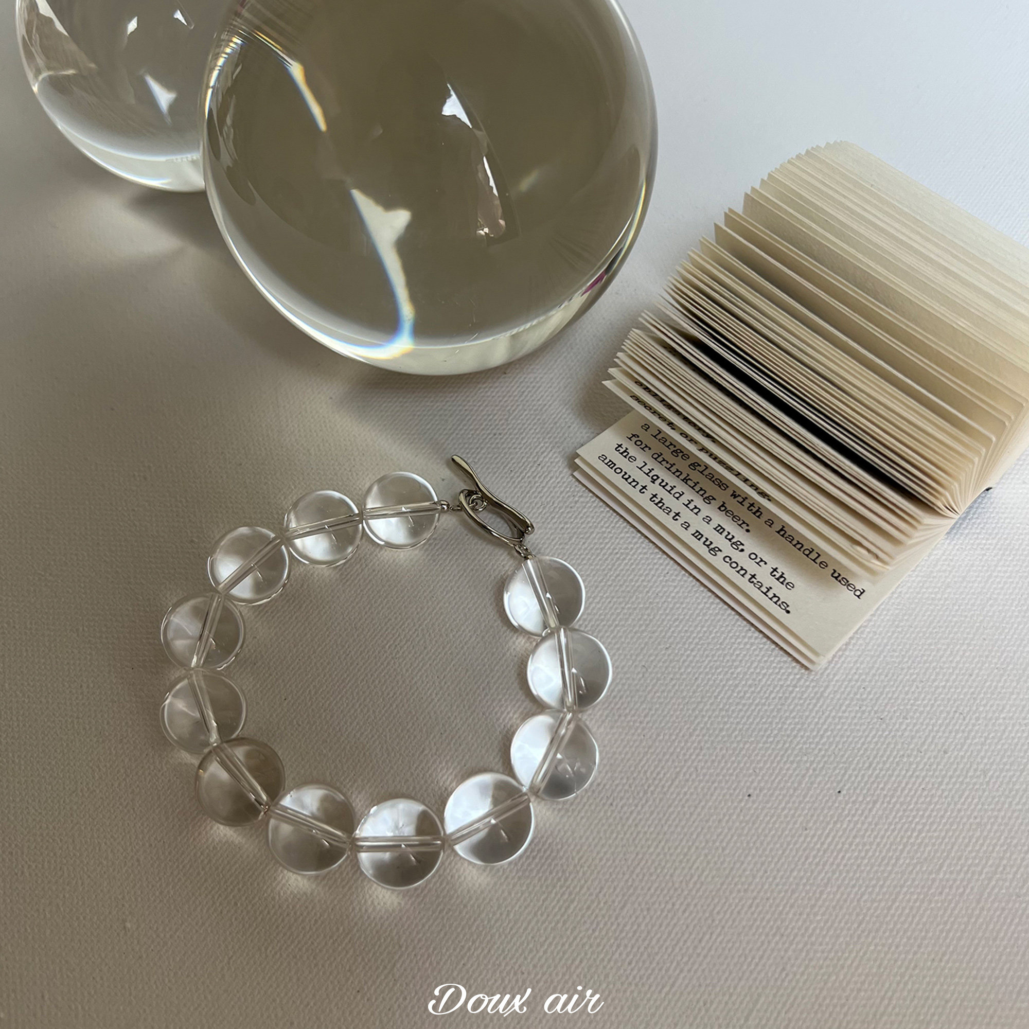 douxair/白水晶圆珠手链镀银ot扣通透微棉絮珠子简约高级感手镯