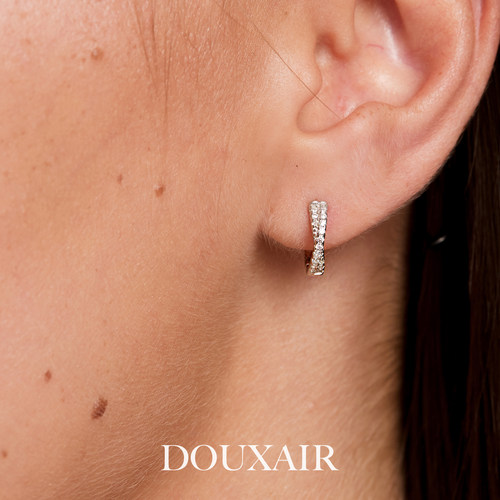 DouxAir交叉满锆小耳钉银排钻小巧迷你耳饰精致通勤百搭耳环高级