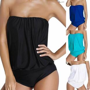 Bikini Bandeau Swimsuit Swimwear big plus size Women Solid