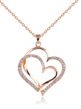 European double heart necklace women's fashion accessories女