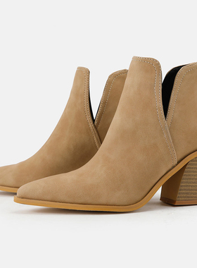 2025靴子女8cm粗跟短靴women high heels shoes for ladies boots