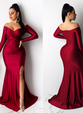 Women Pencil Dress Casual Bandage long Party Dresses green