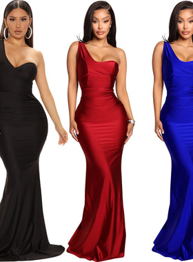 Women Elegant long Dress Long Sleeve Evening Party Dress red