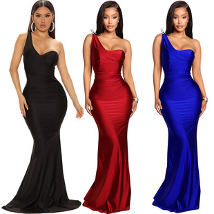 Women Elegant long Dress Long Sleeve Evening Party Dress red