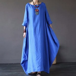 大码 韩版 女装 宽松显瘦棉麻长袖 dress 2018秋季 连衣长裙Autumn 新品