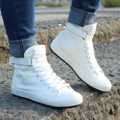 men white high-top canvas shoes man sneakers students shoe