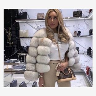 长袖 Faux jacket欧美仿皮草狐狸毛女短款 fox 毛毛皮外套 fur