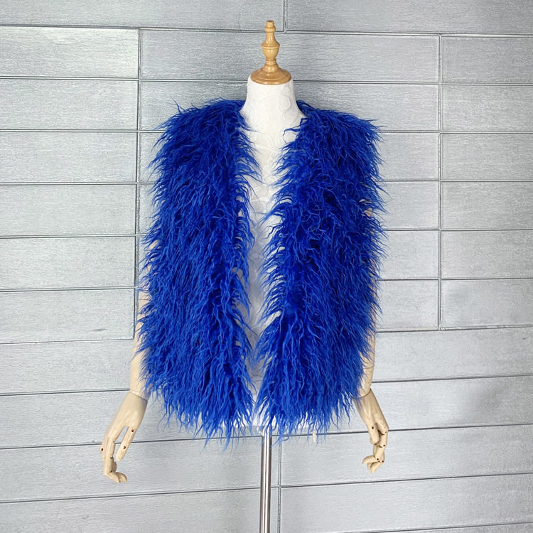 Fur vest2024秋冬女士仿滩羊毛皮草马甲人造毛羊羔绒保暖背心外套