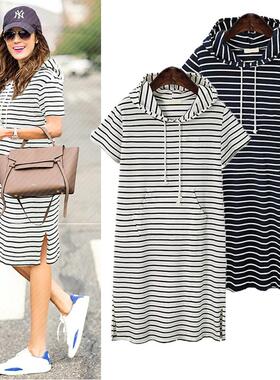 2020速卖通亚马逊爆款墩煌ebay欧美新款胖MM大码女装条纹连衣裙子