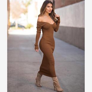 autumn winter slim Women sleeve dress long knitting