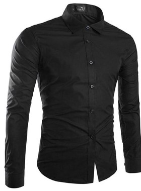 Long sleeve shirt for men young slender body pure black dres