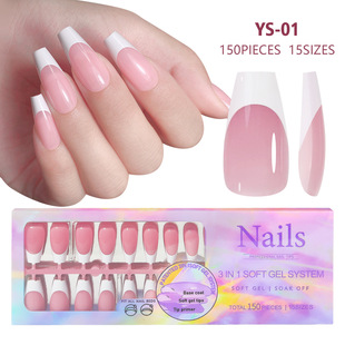 French Gel Nail Tips - French Tip Press on Nails Pink Medium