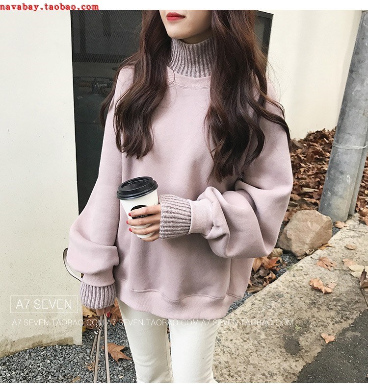 假两件卫衣女2018winter women high collar hoodie sweater coat