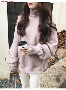 假两件卫衣女2018winter women high collar hoodie sweater coat