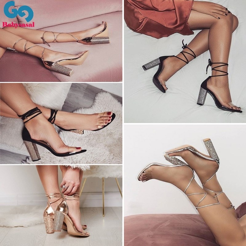 Sexy lady party golden high heels 43 large size strap shoe