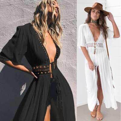 Women Beach Bikini Cover Up dresss跨境沙滩白色长款比基尼罩衫