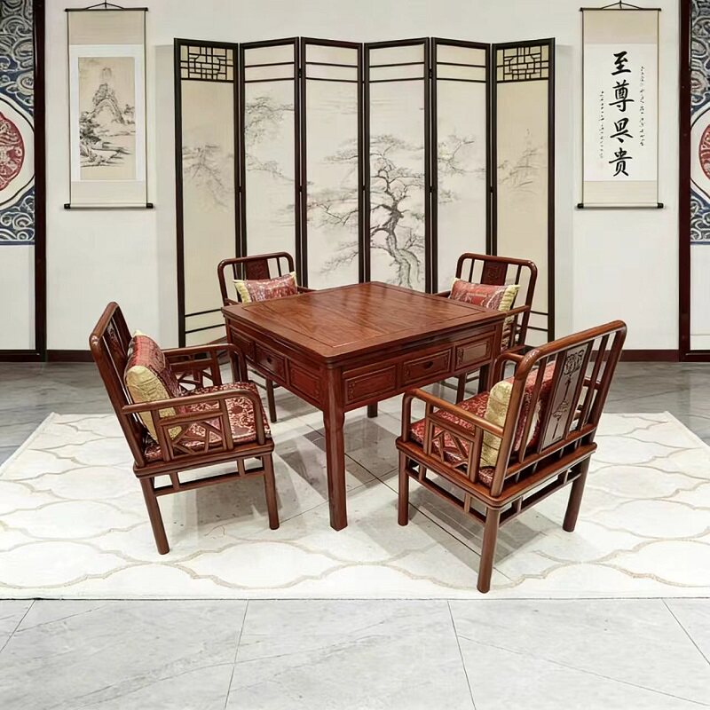 雀友刺猬紫檀红木全自动麻将机餐桌两用高档别墅新中式实木麻将桌