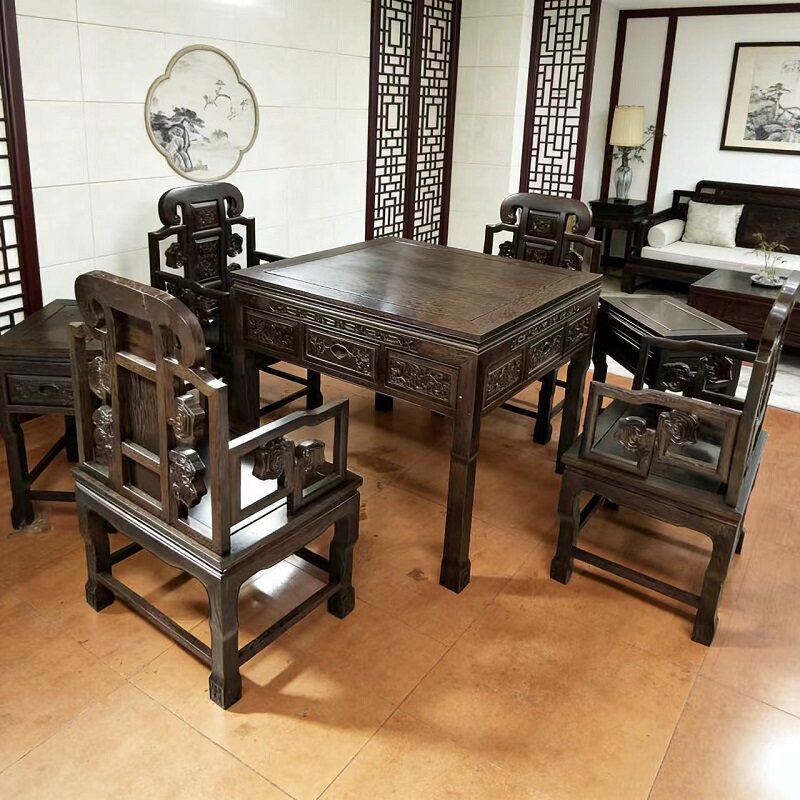 雀友鸡翅木红木全自动麻将机餐桌两用家用多功能新中式实木麻将桌