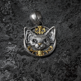 kozoo原创设计德文卷毛猫挂坠新款 项链情侣首饰925纯银浮雕镶嵌